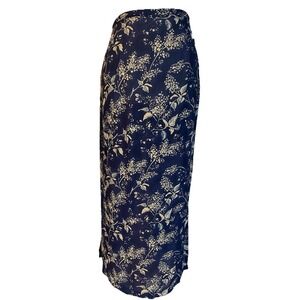 Vtg 70s Imagio Floral Maxi Skirt Sz L Navy Beige Career City Boho Romantic